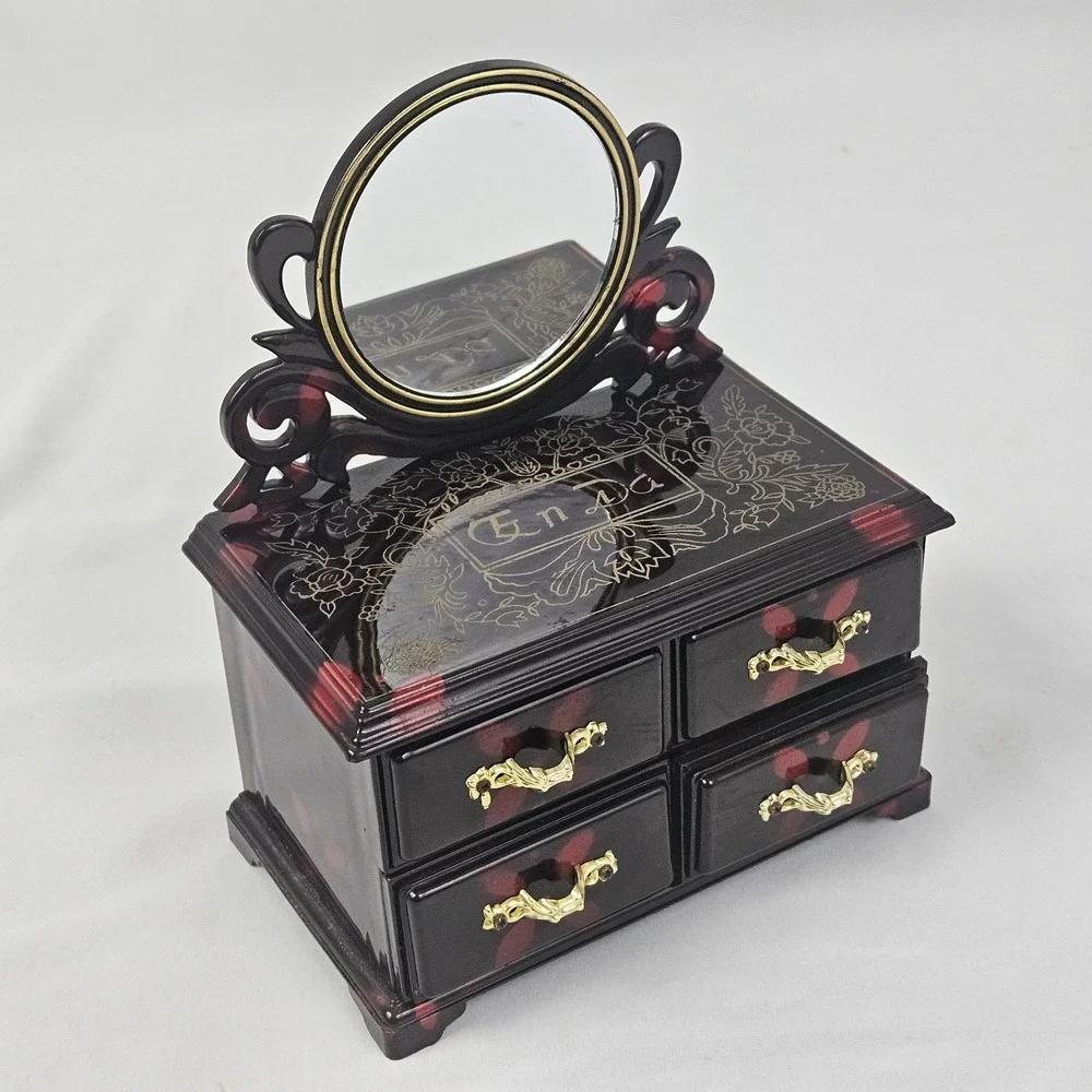 Vintage Musical Ballerina Jewelry Box Dresser Chest of Drawers With Mirror MCM